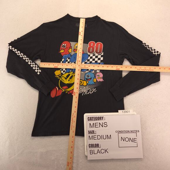Pacman Video Game Graphic Crew Neck Long Sleeve Shirt Mens Size M Black - Picture 5 of 9